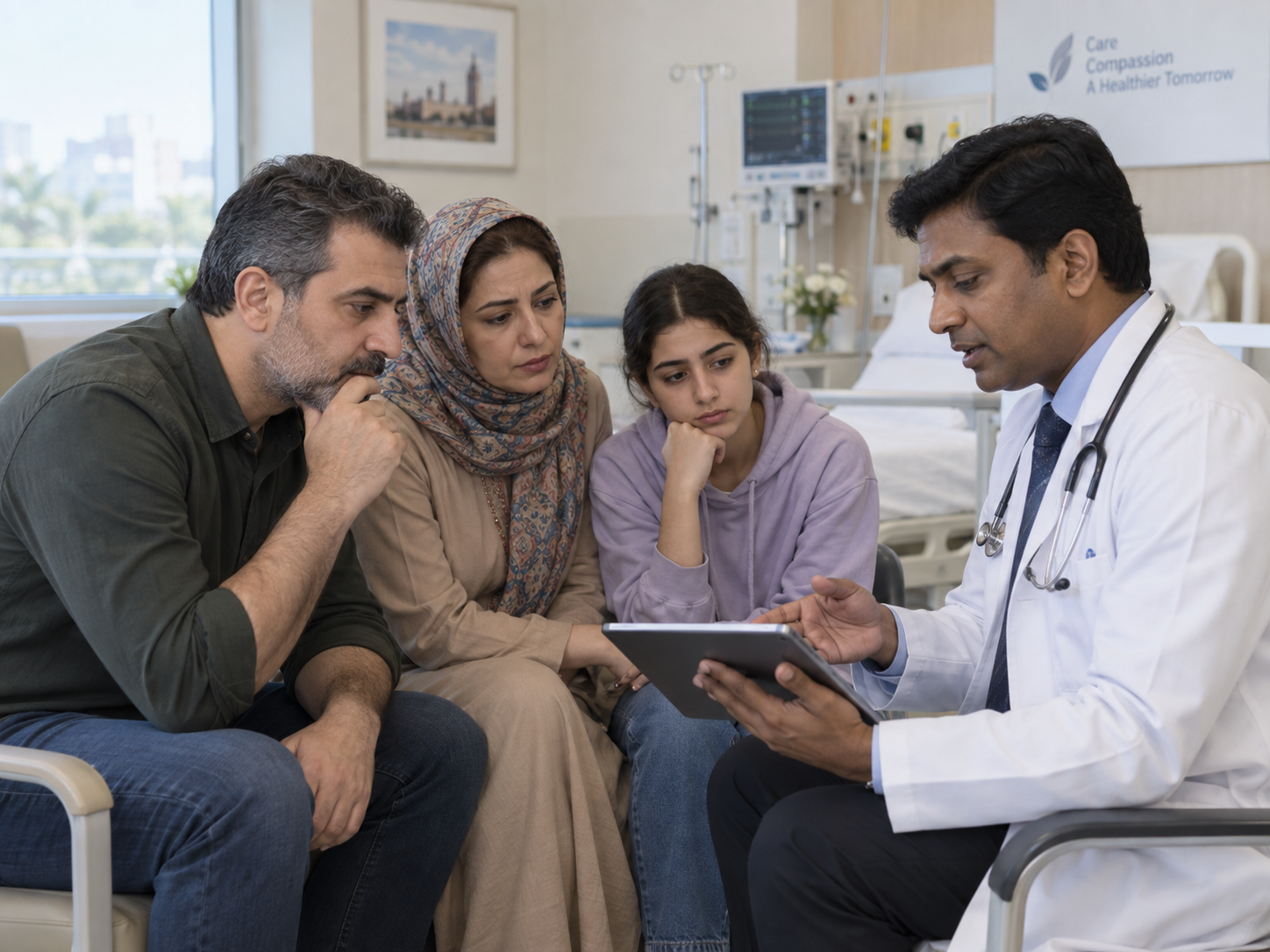 International family reviewing hospital options in India with Zinek Healthcare support